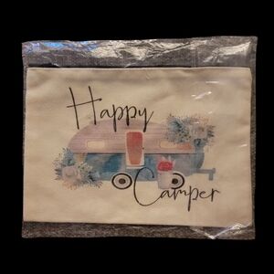 Happy Camper Cosmetic Bag - Cream and Blue